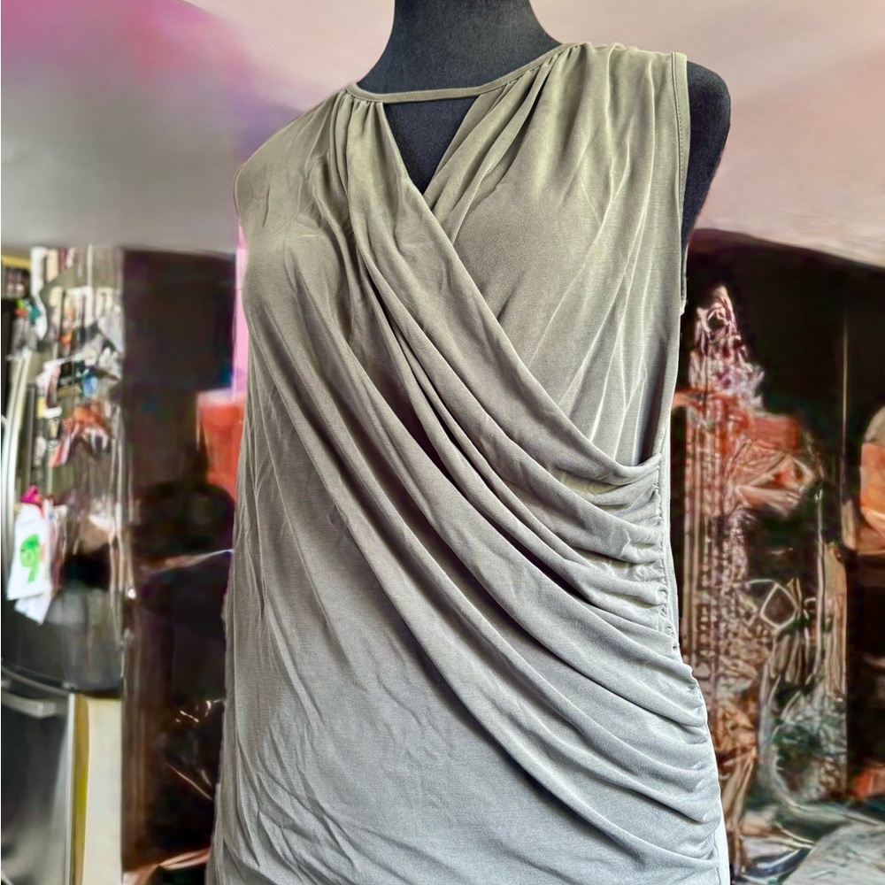 Deletta Asymmetrical army green Draped Top